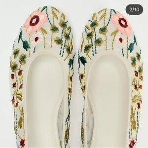 Zara Floral Embroidered Flats - Cream, Pink, Green